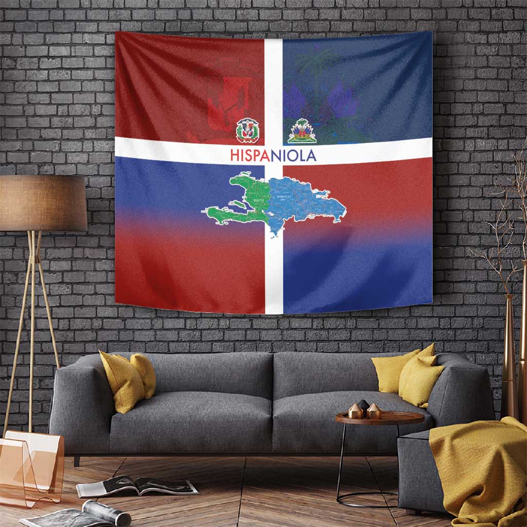 Hispaniola Tapestry Haiti and Dominican Republic Emblems and Flag Style LT03