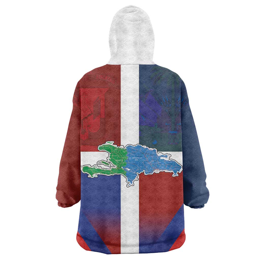 Hispaniola Wearable Blanket Hoodie Haiti and Dominican Republic Emblems and Flag Style LT03