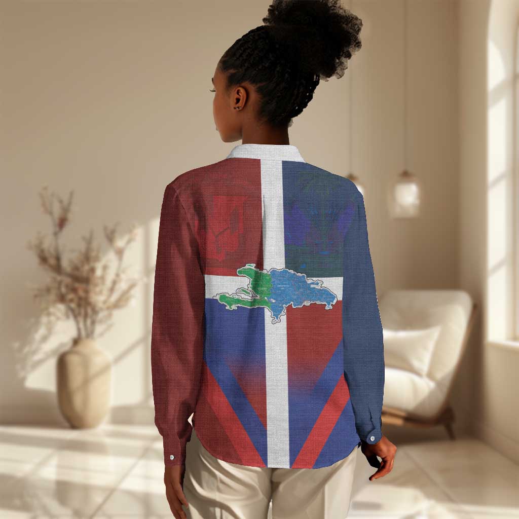 Hispaniola Women Casual Shirt Haiti and Dominican Republic Emblems and Flag Style LT03