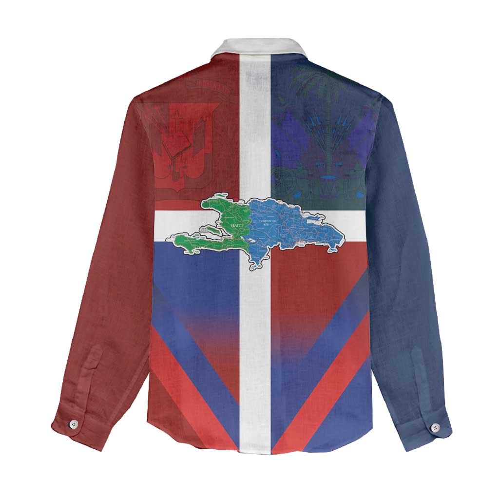 Hispaniola Women Casual Shirt Haiti and Dominican Republic Emblems and Flag Style LT03