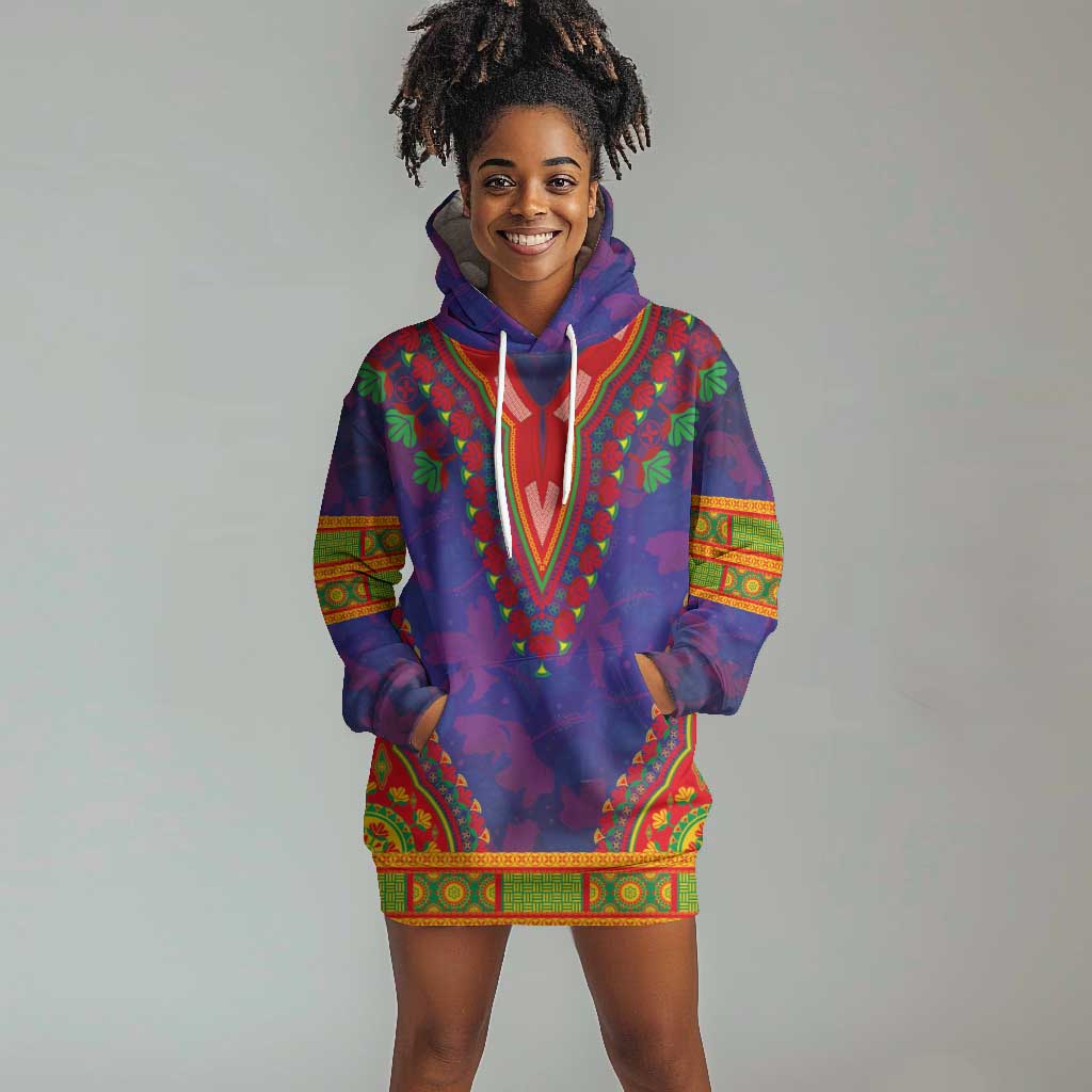 Haiti Hoodie Dress Choeblack Dashiki Style Blue Color LT03