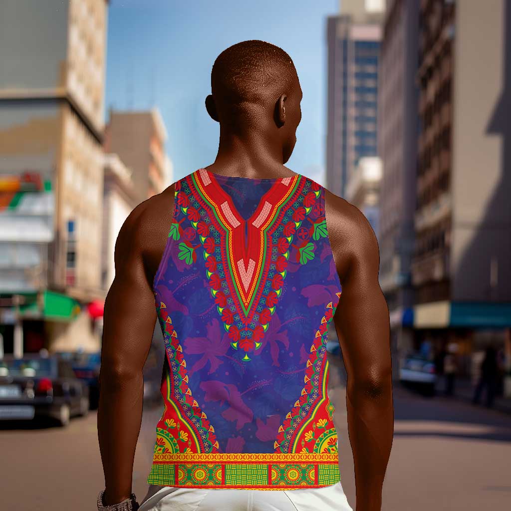 Haiti Men Tank Top Choeblack Dashiki Style Blue Color LT03