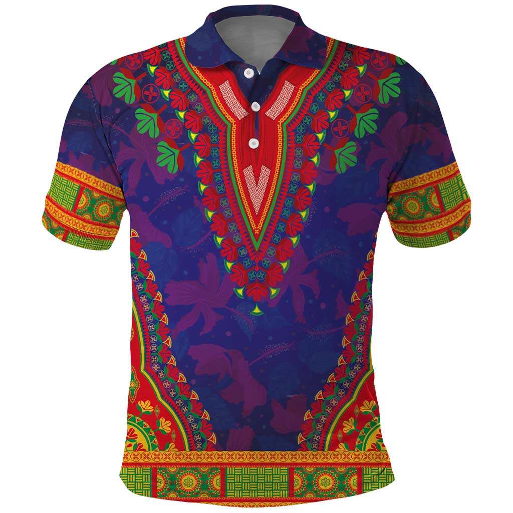 Haiti Choeblack Dashiki Style Polo Shirt Blue Color LT03