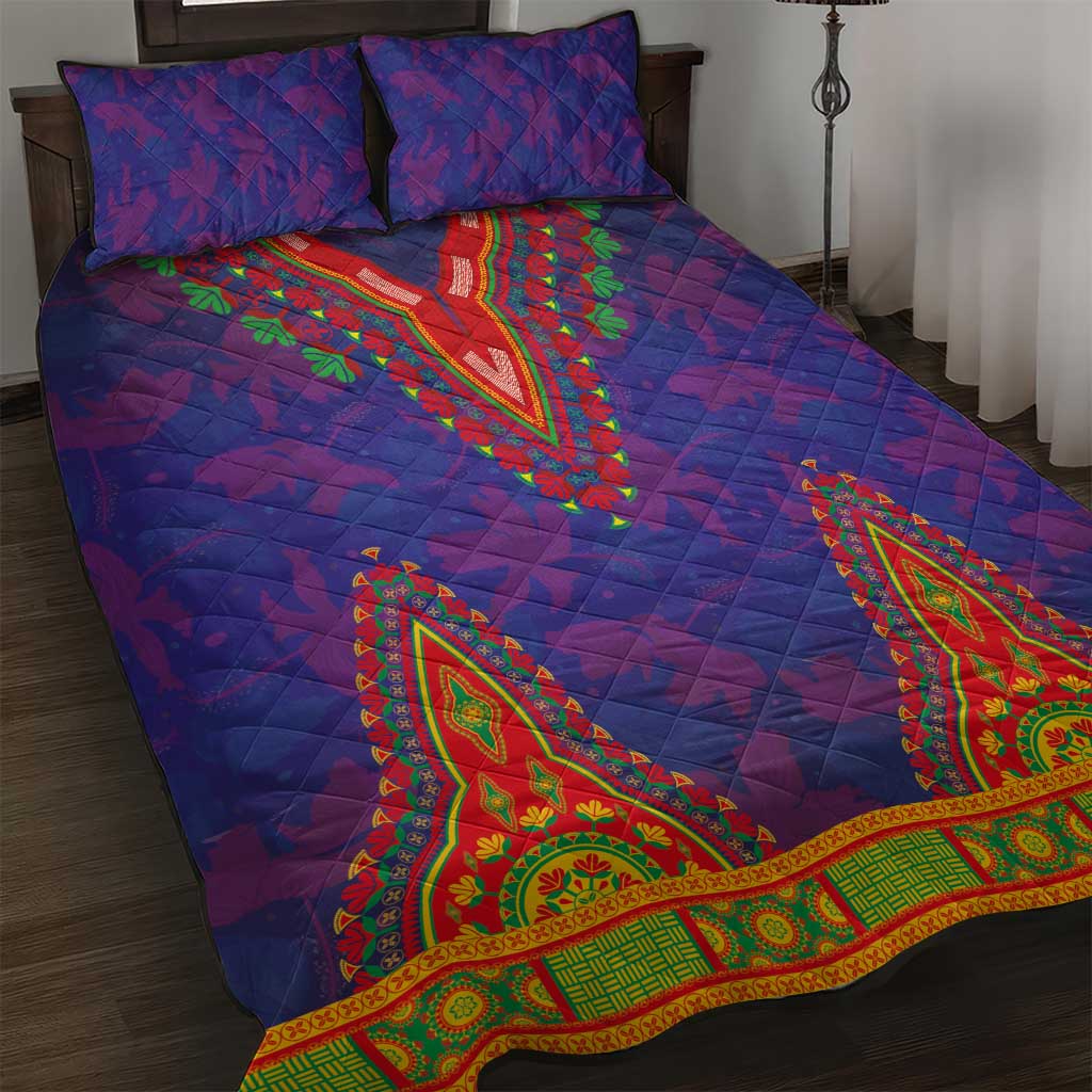 Haiti Quilt Bed Set Choeblack Dashiki Style Blue Color LT03