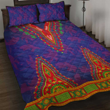 Haiti Quilt Bed Set Choeblack Dashiki Style Blue Color LT03