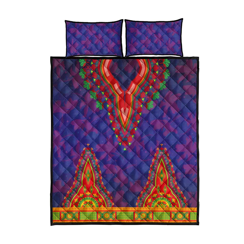 Haiti Quilt Bed Set Choeblack Dashiki Style Blue Color LT03