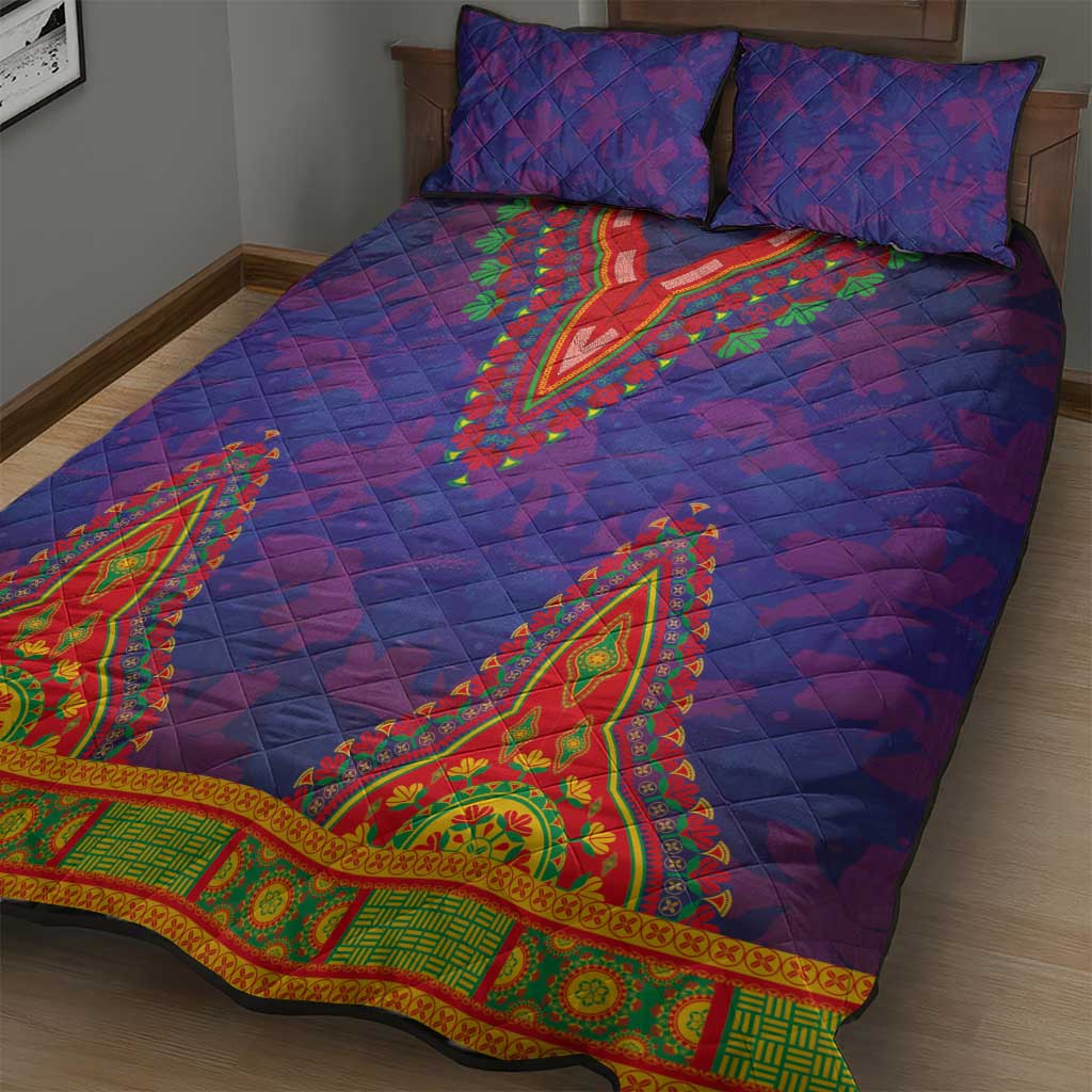 Haiti Quilt Bed Set Choeblack Dashiki Style Blue Color LT03