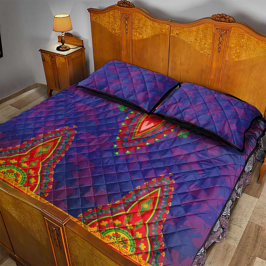 Haiti Quilt Bed Set Choeblack Dashiki Style Blue Color LT03