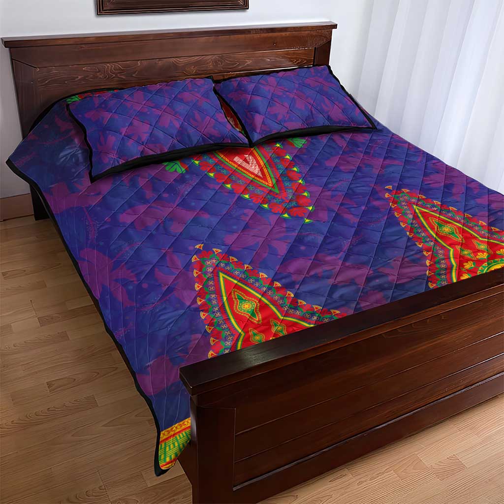 Haiti Quilt Bed Set Choeblack Dashiki Style Blue Color LT03