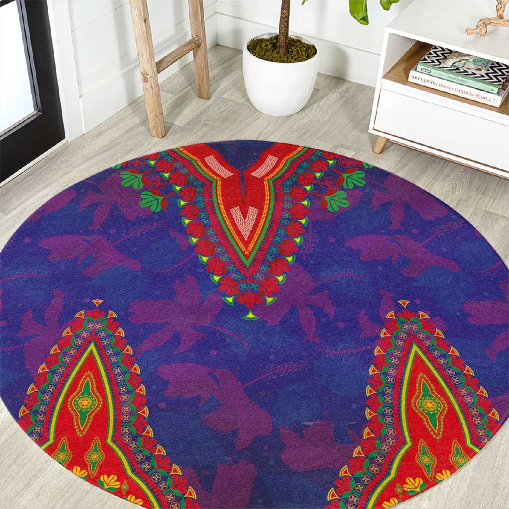 Haiti Round Carpet Choeblack Dashiki Style Blue Color LT03