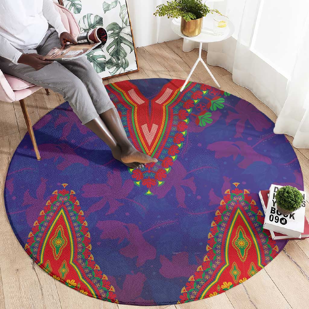 Haiti Round Carpet Choeblack Dashiki Style Blue Color LT03