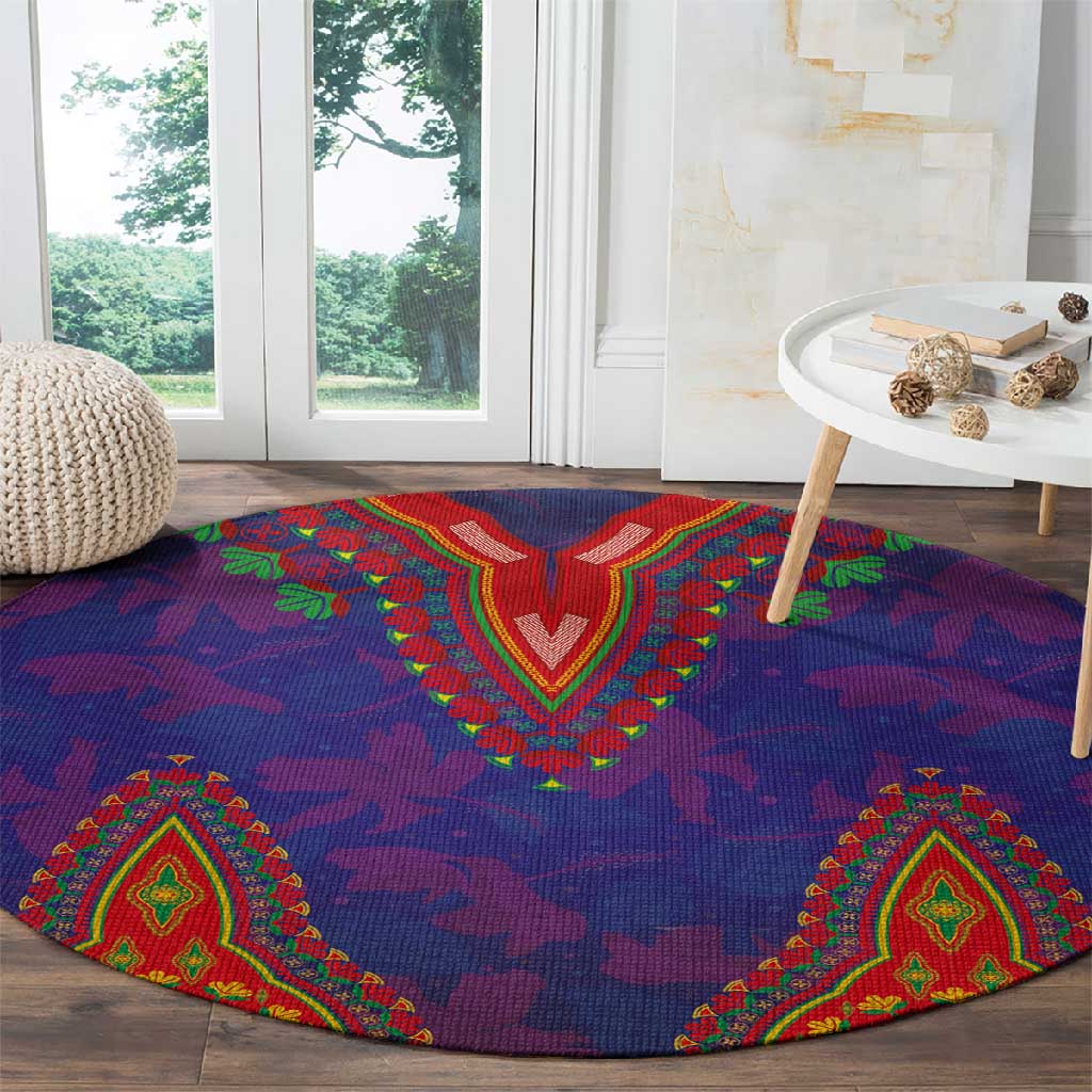 Haiti Round Carpet Choeblack Dashiki Style Blue Color LT03