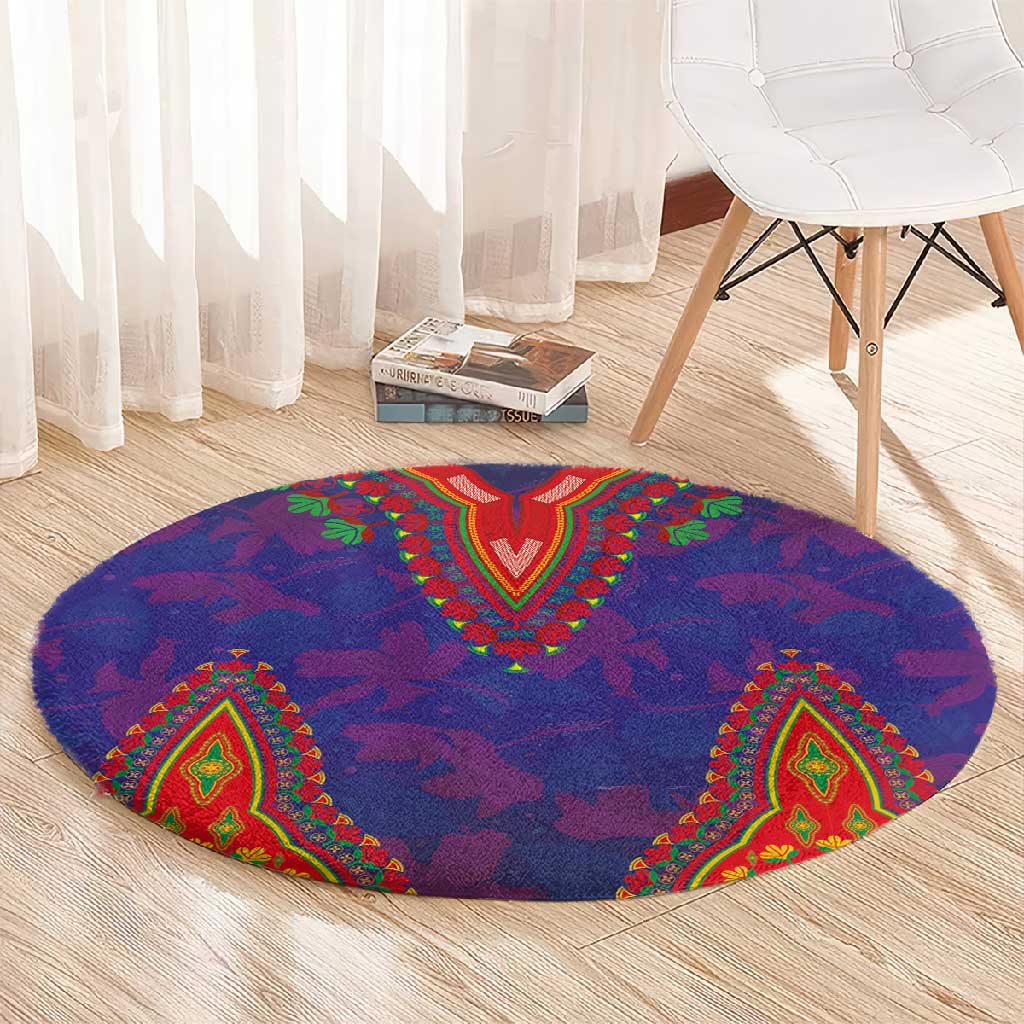 Haiti Round Carpet Choeblack Dashiki Style Blue Color LT03