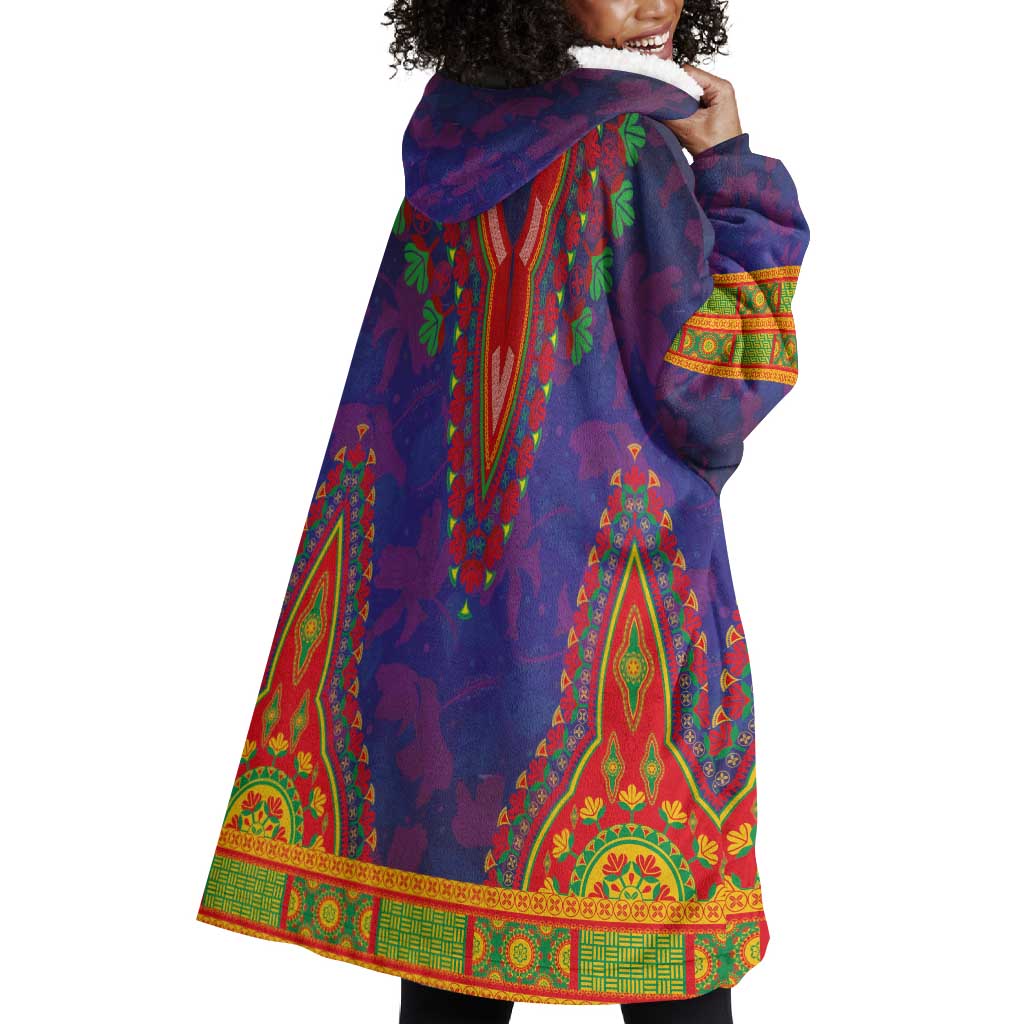 Haiti Wearable Blanket Hoodie Choeblack Dashiki Style Blue Color LT03
