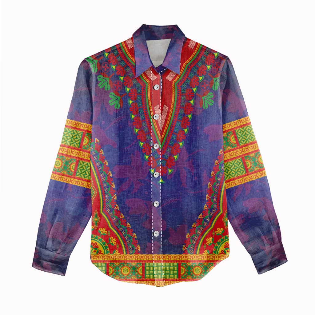 Haiti Women Casual Shirt Choeblack Dashiki Style Blue Color LT03