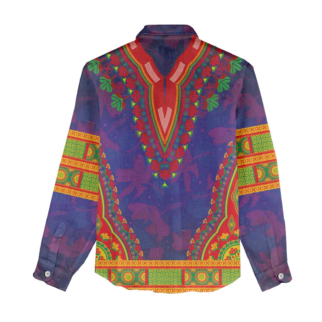 Haiti Women Casual Shirt Choeblack Dashiki Style Blue Color LT03