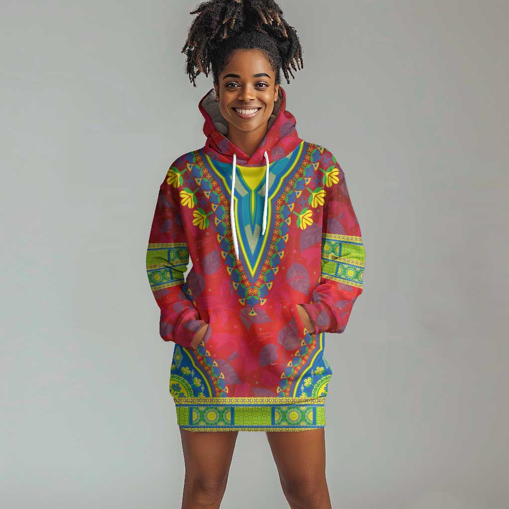 Haiti Hoodie Dress Choeblack Dashiki Style Red Color LT03