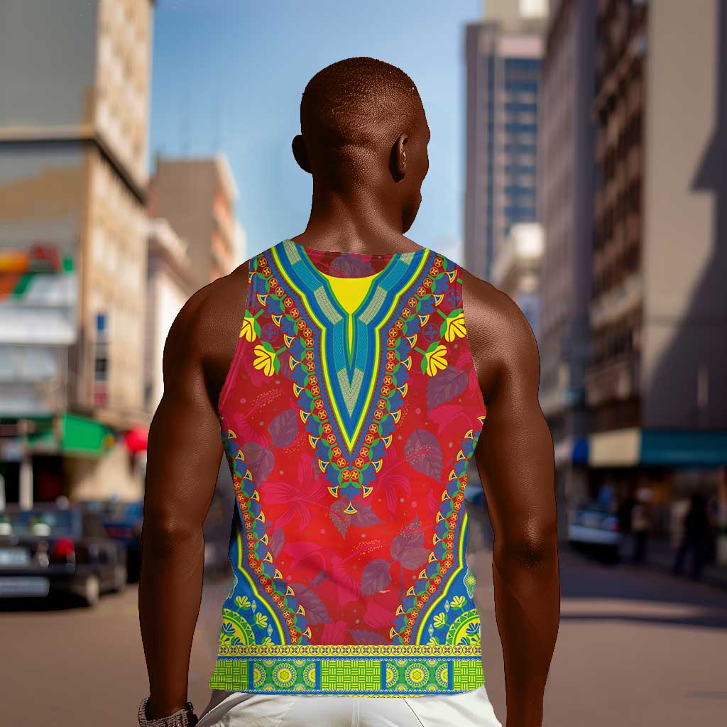 Haiti Men Tank Top Choeblack Dashiki Style Red Color LT03