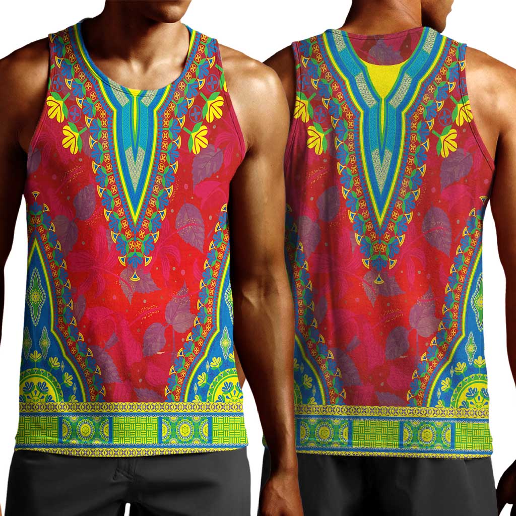 Haiti Men Tank Top Choeblack Dashiki Style Red Color LT03