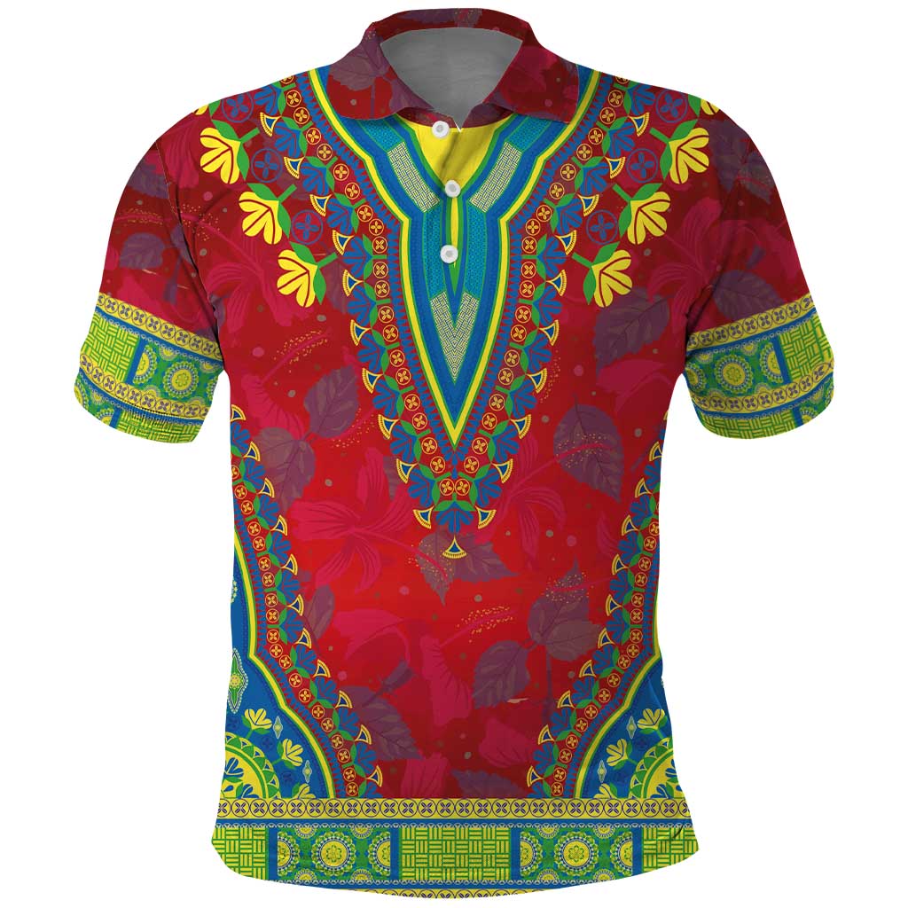 Haiti Choeblack Dashiki Style Polo Shirt Red Color LT03