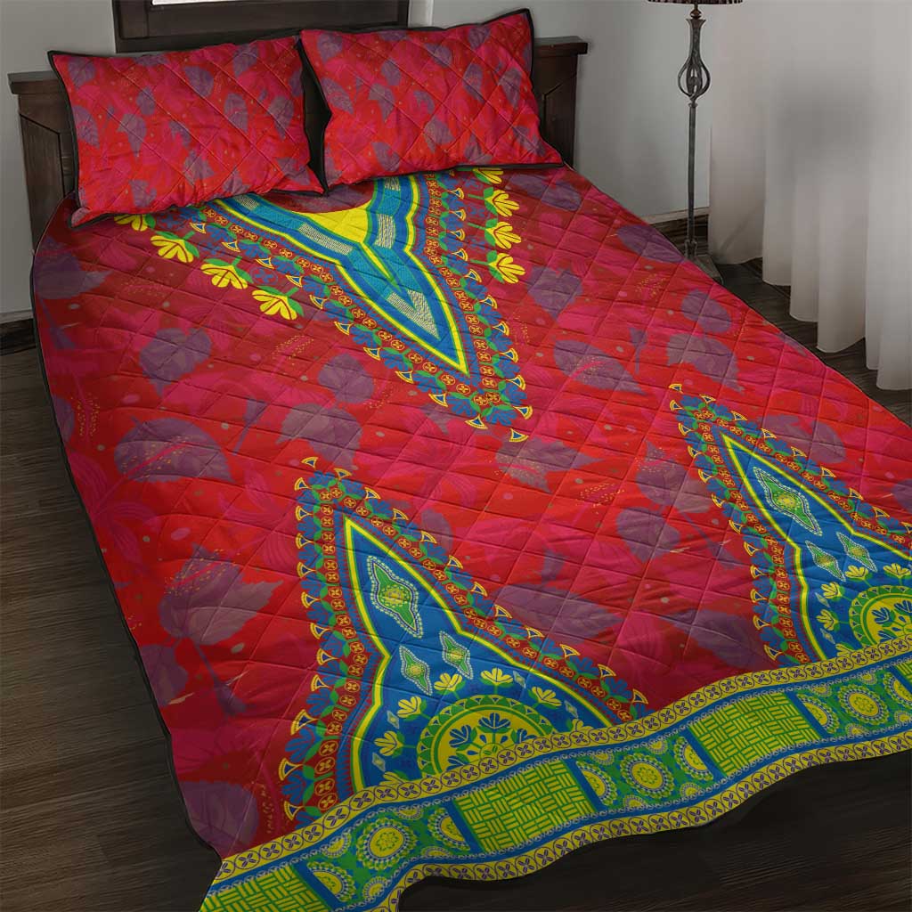 Haiti Quilt Bed Set Choeblack Dashiki Style Red Color LT03