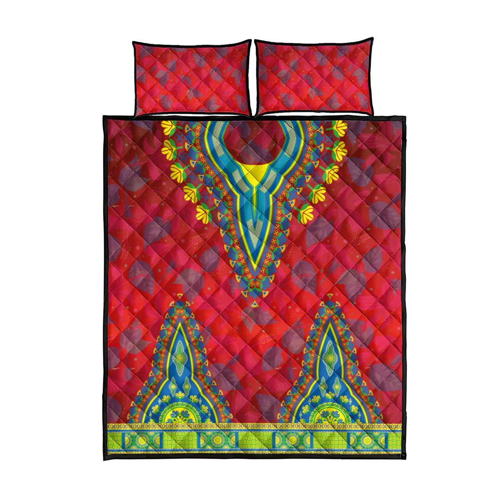 Haiti Quilt Bed Set Choeblack Dashiki Style Red Color LT03