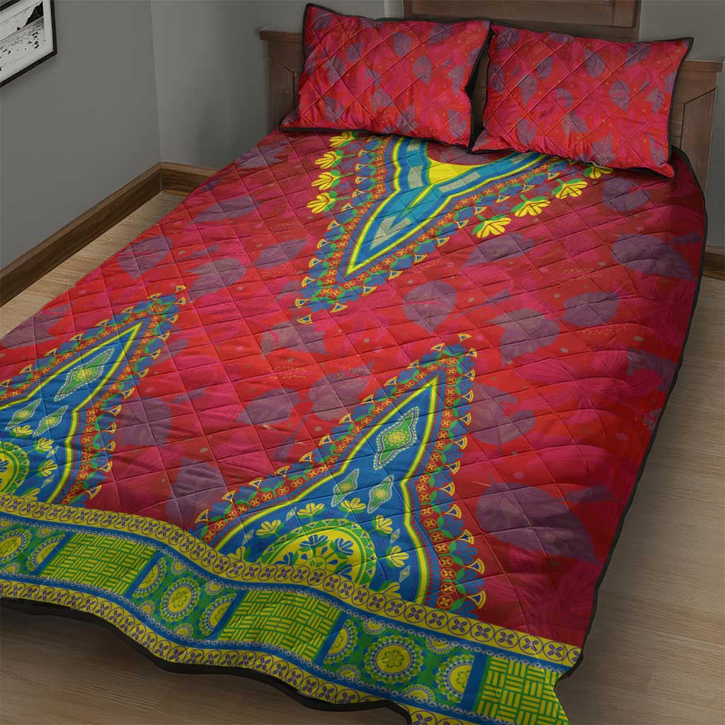 Haiti Quilt Bed Set Choeblack Dashiki Style Red Color LT03