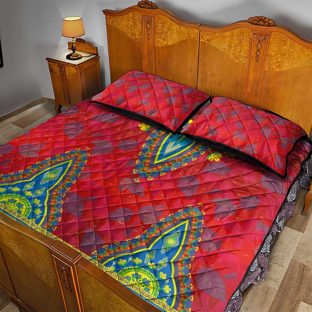 Haiti Quilt Bed Set Choeblack Dashiki Style Red Color LT03