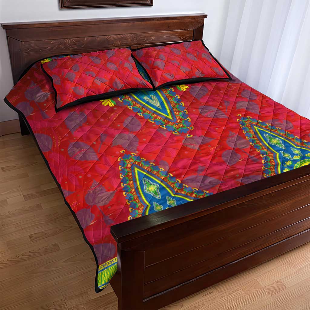 Haiti Quilt Bed Set Choeblack Dashiki Style Red Color LT03