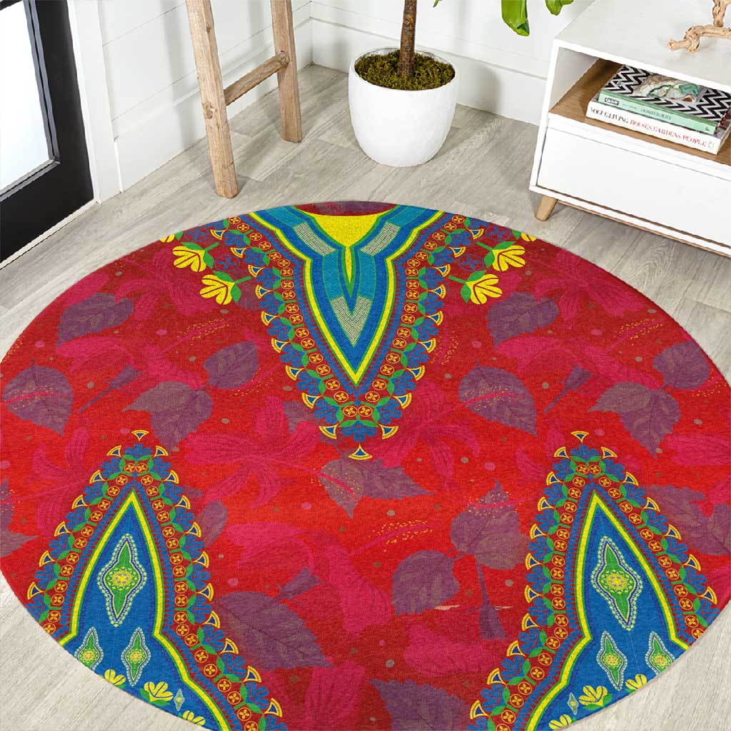 Haiti Round Carpet Choeblack Dashiki Style Red Color LT03