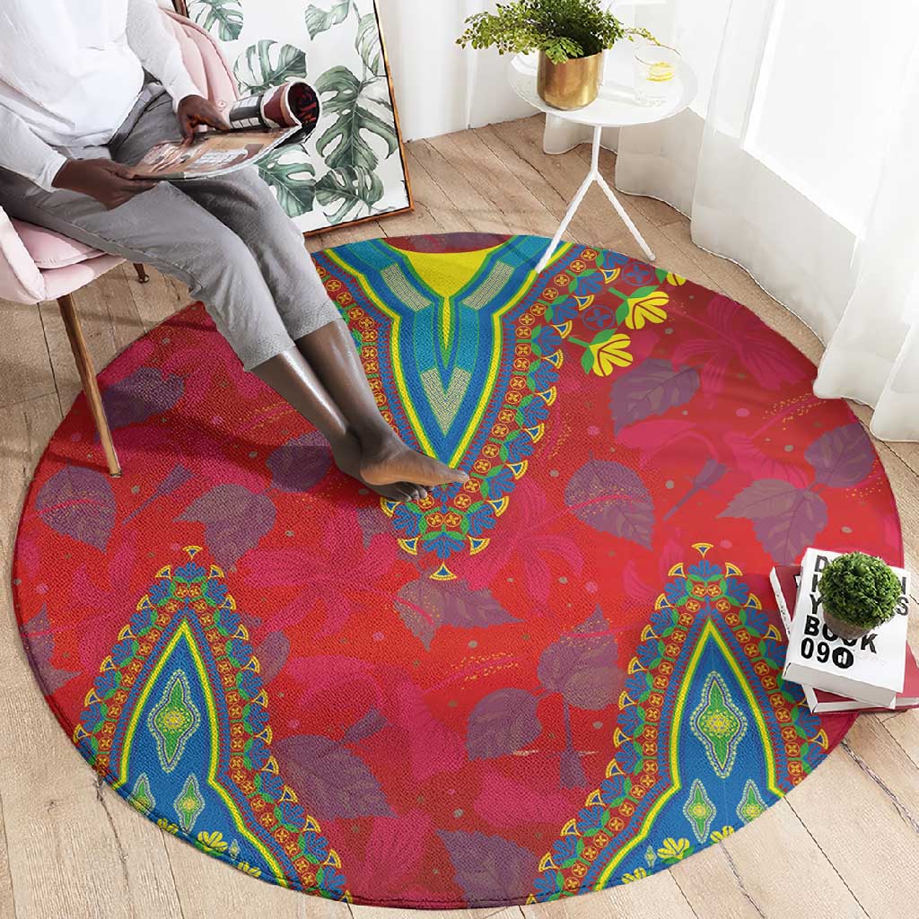 Haiti Round Carpet Choeblack Dashiki Style Red Color LT03