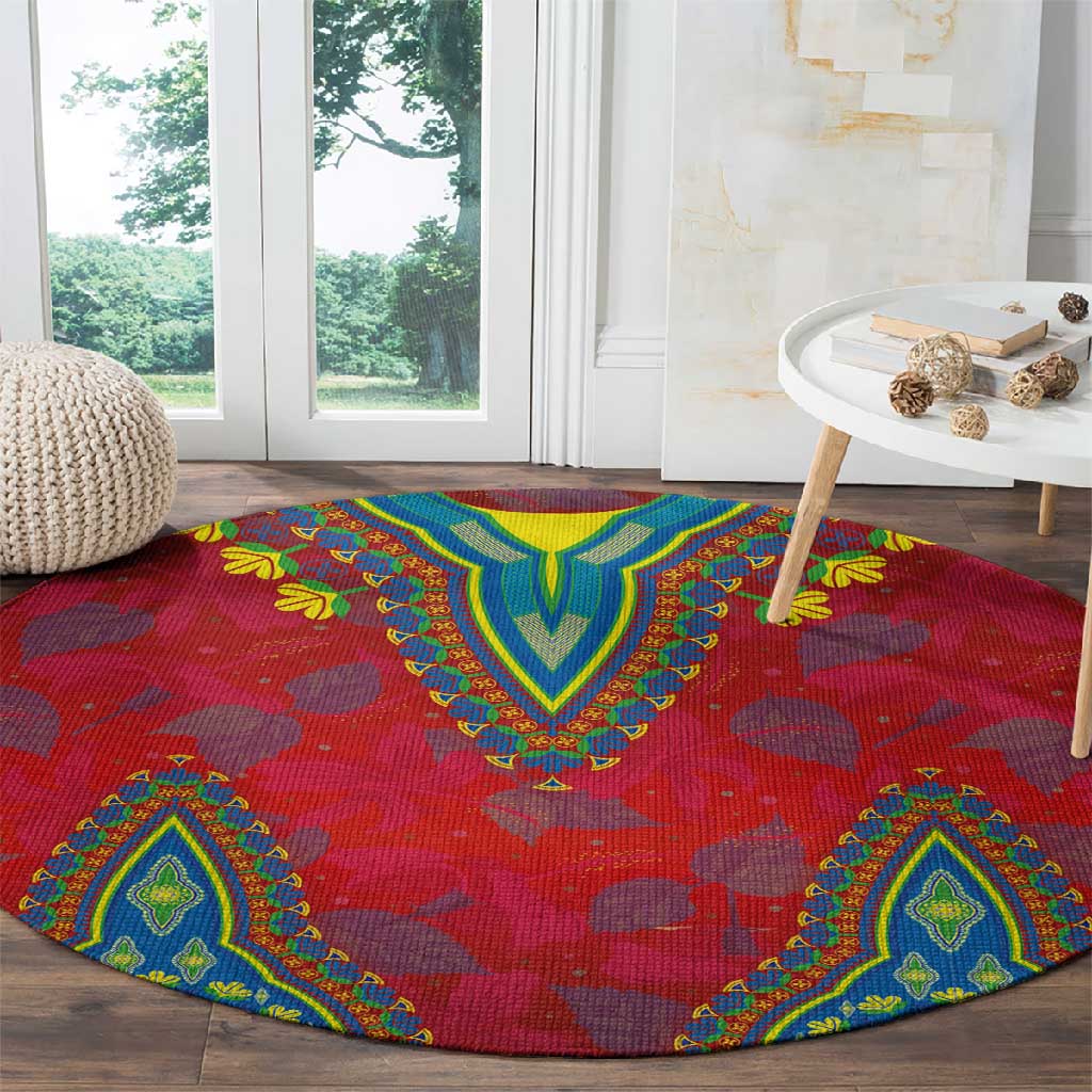 Haiti Round Carpet Choeblack Dashiki Style Red Color LT03