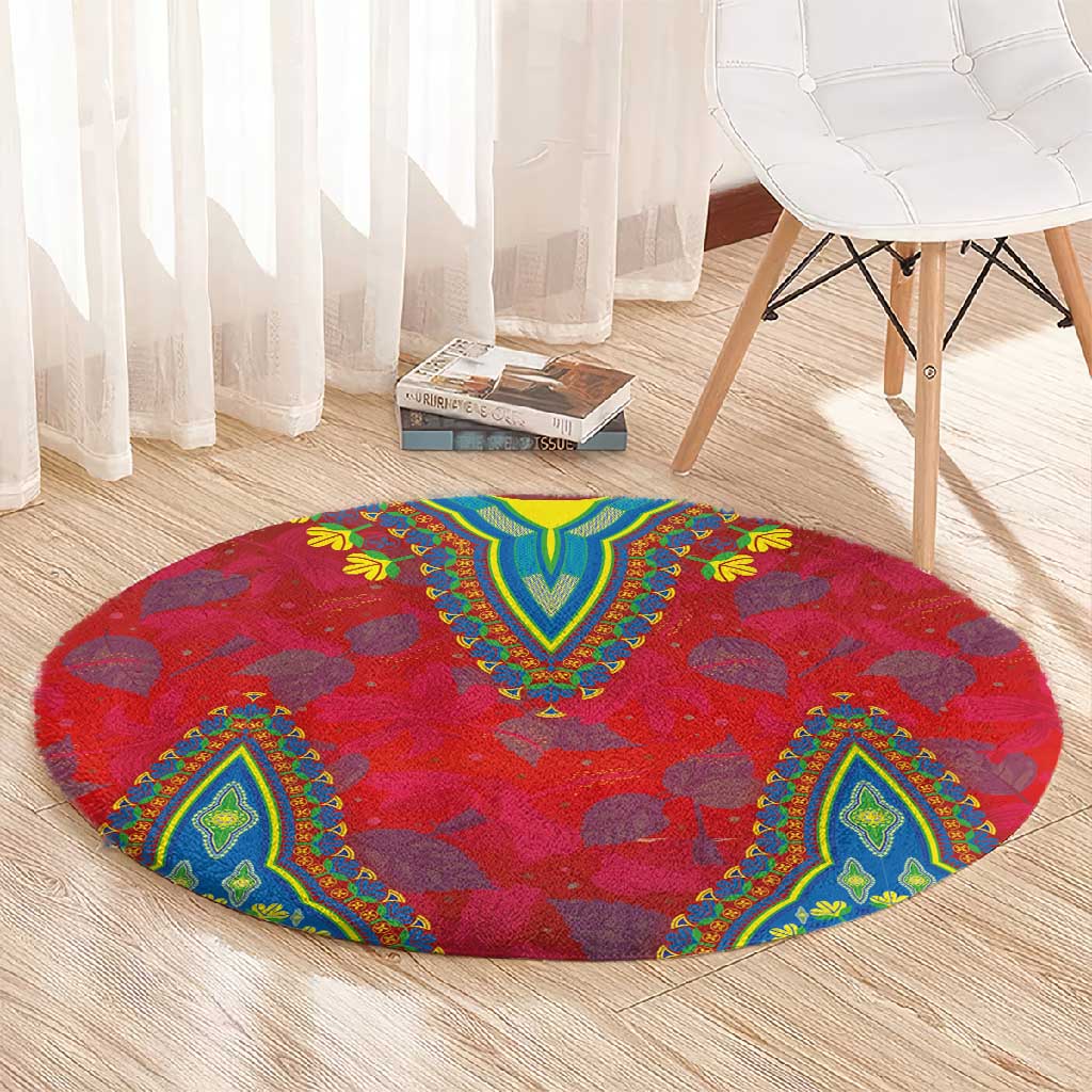 Haiti Round Carpet Choeblack Dashiki Style Red Color LT03