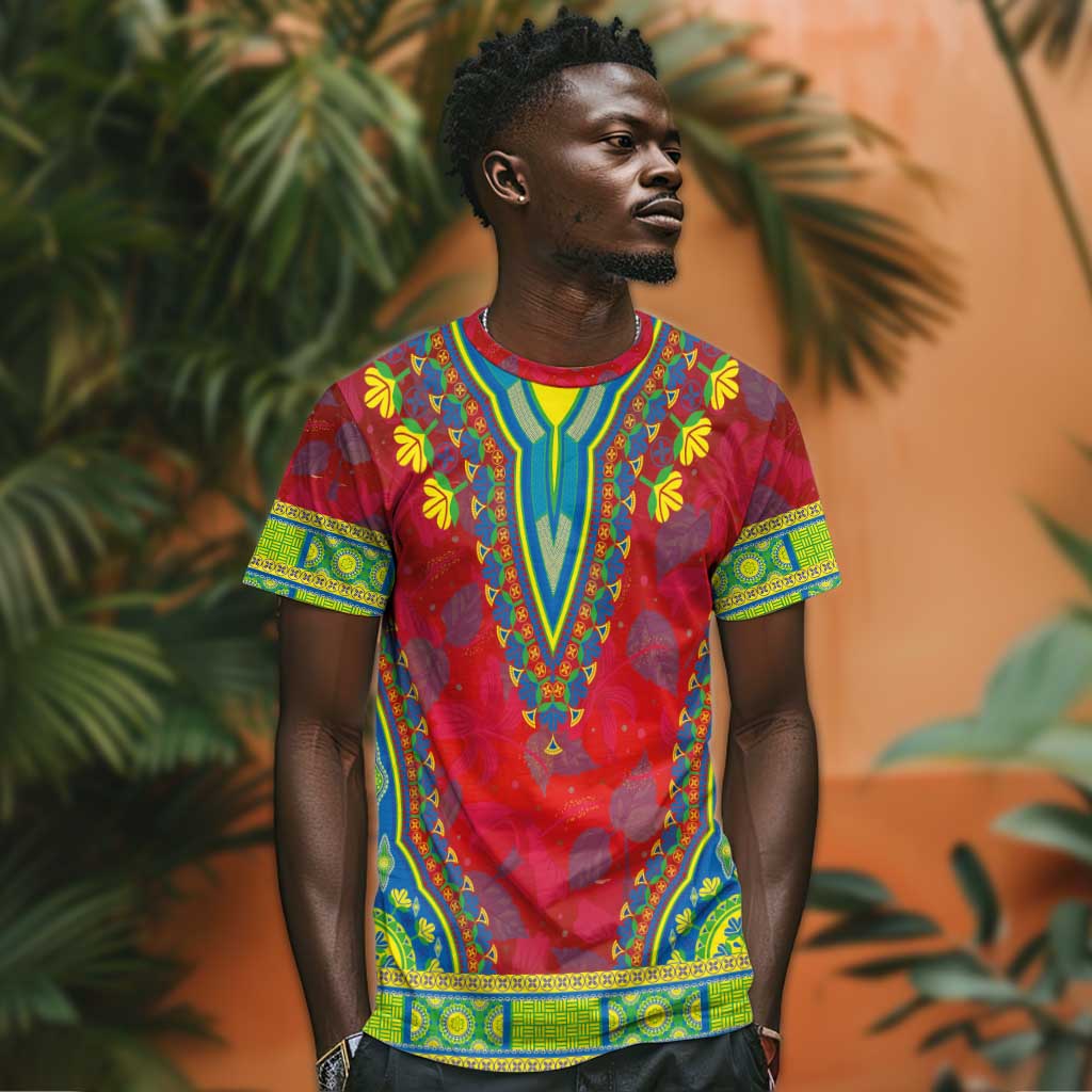 Haiti T shirt Choeblack Dashiki Style Red Color LT03