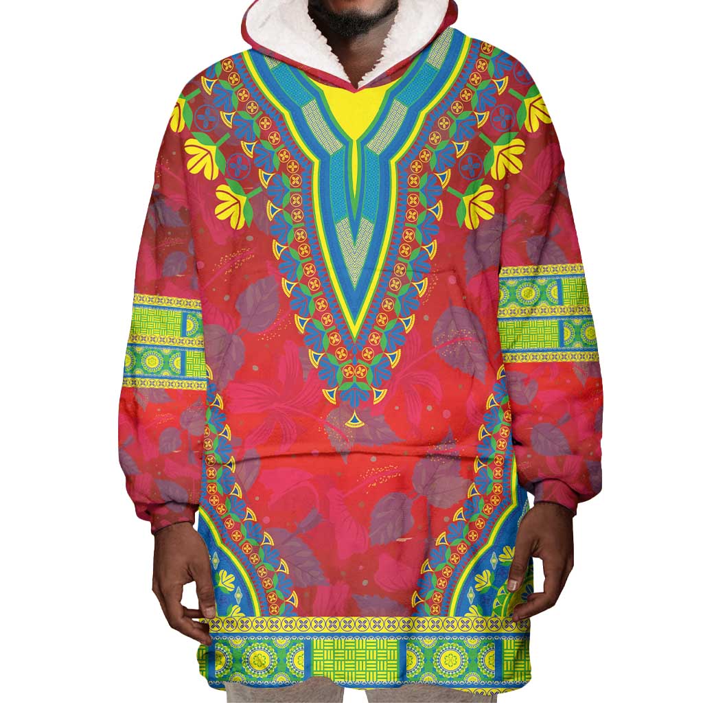 Haiti Wearable Blanket Hoodie Choeblack Dashiki Style Red Color LT03