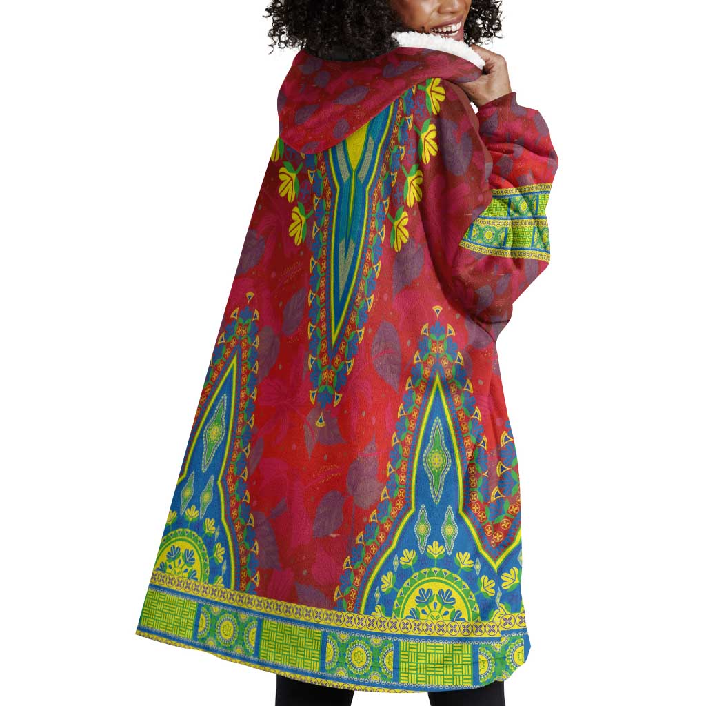 Haiti Wearable Blanket Hoodie Choeblack Dashiki Style Red Color LT03
