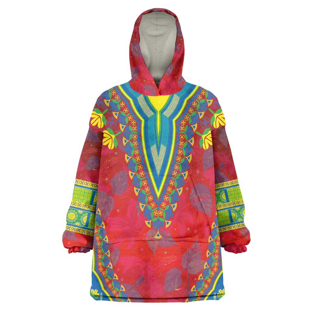 Haiti Wearable Blanket Hoodie Choeblack Dashiki Style Red Color LT03