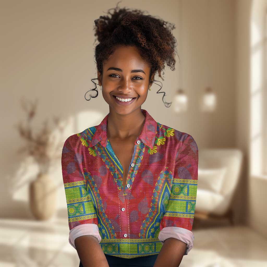 Haiti Women Casual Shirt Choeblack Dashiki Style Red Color LT03