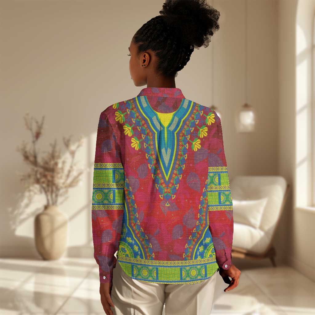 Haiti Women Casual Shirt Choeblack Dashiki Style Red Color LT03