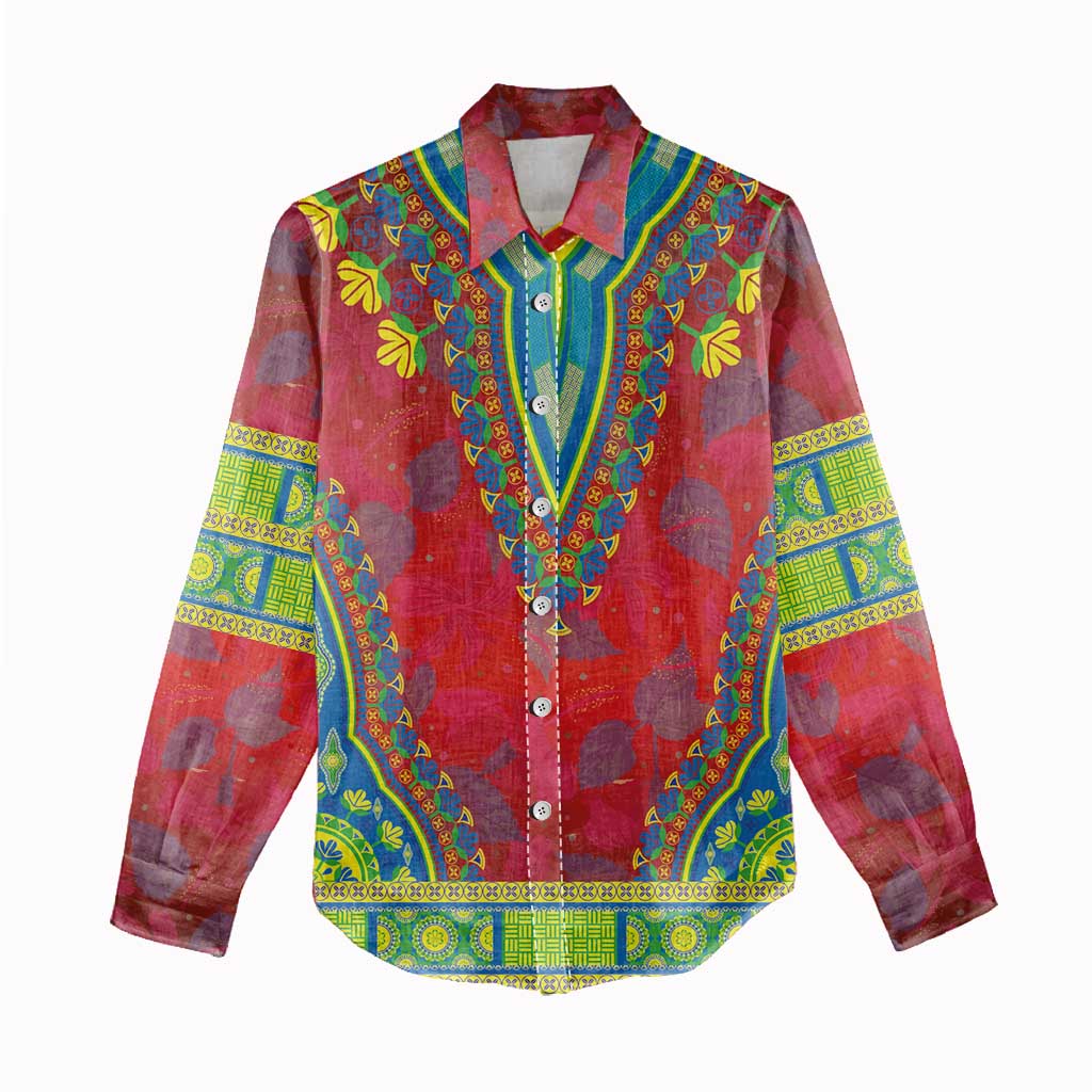 Haiti Women Casual Shirt Choeblack Dashiki Style Red Color LT03