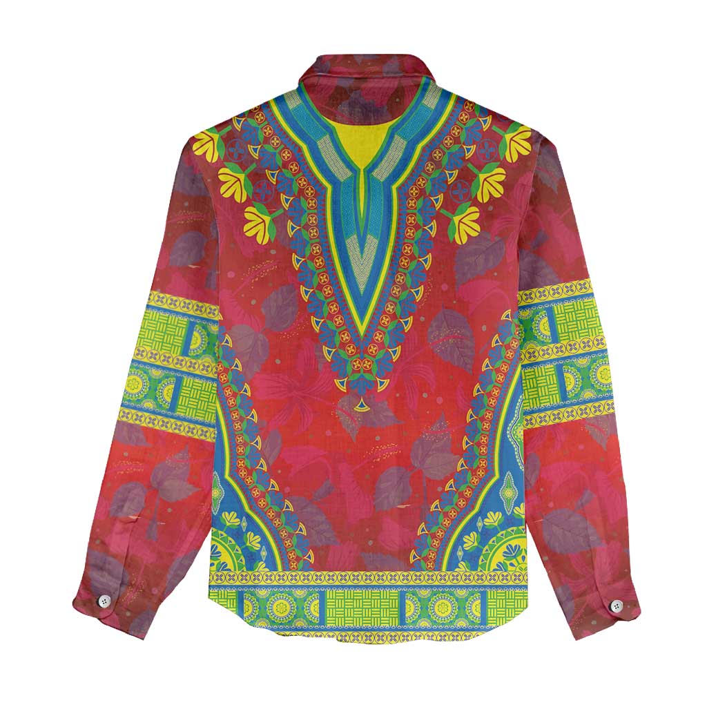 Haiti Women Casual Shirt Choeblack Dashiki Style Red Color LT03