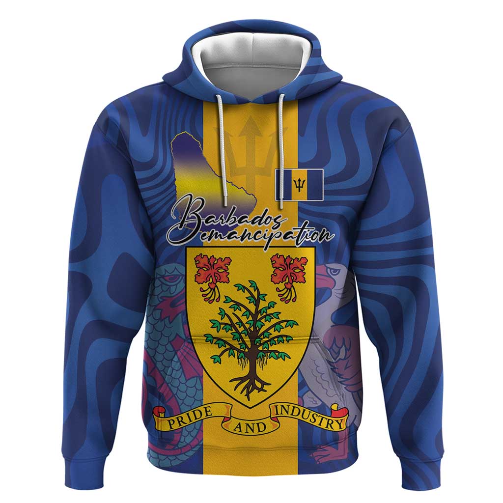 Personalised Barbados Emancipation Day Hoodie Coat of Arms and Map National Flag Style LT03