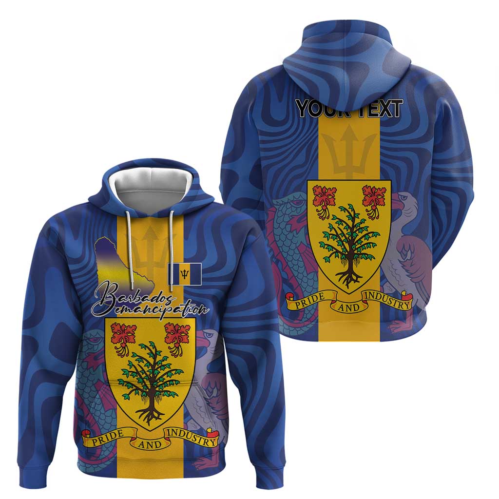 Personalised Barbados Emancipation Day Hoodie Coat of Arms and Map National Flag Style LT03