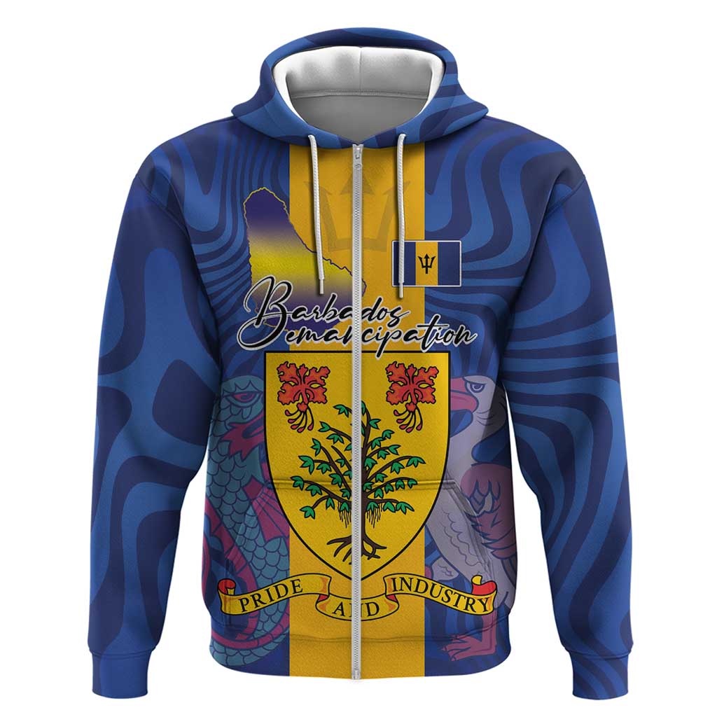 Personalised Barbados Emancipation Day Hoodie Coat of Arms and Map National Flag Style LT03
