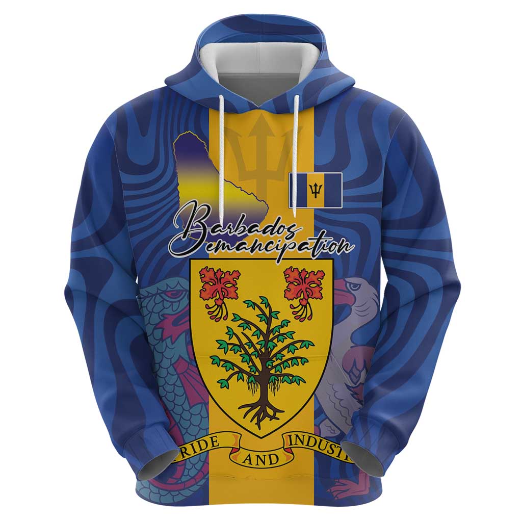 Personalised Barbados Emancipation Day Hoodie Coat of Arms and Map National Flag Style LT03