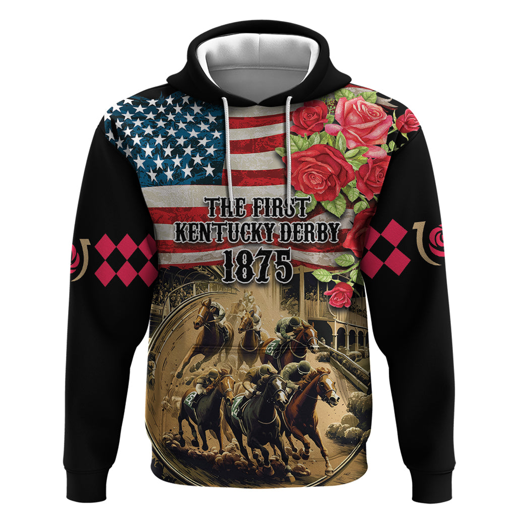 The First Kentucky Horse Racing Hoodie Since 1875 American Flag Vintage Style LT03
