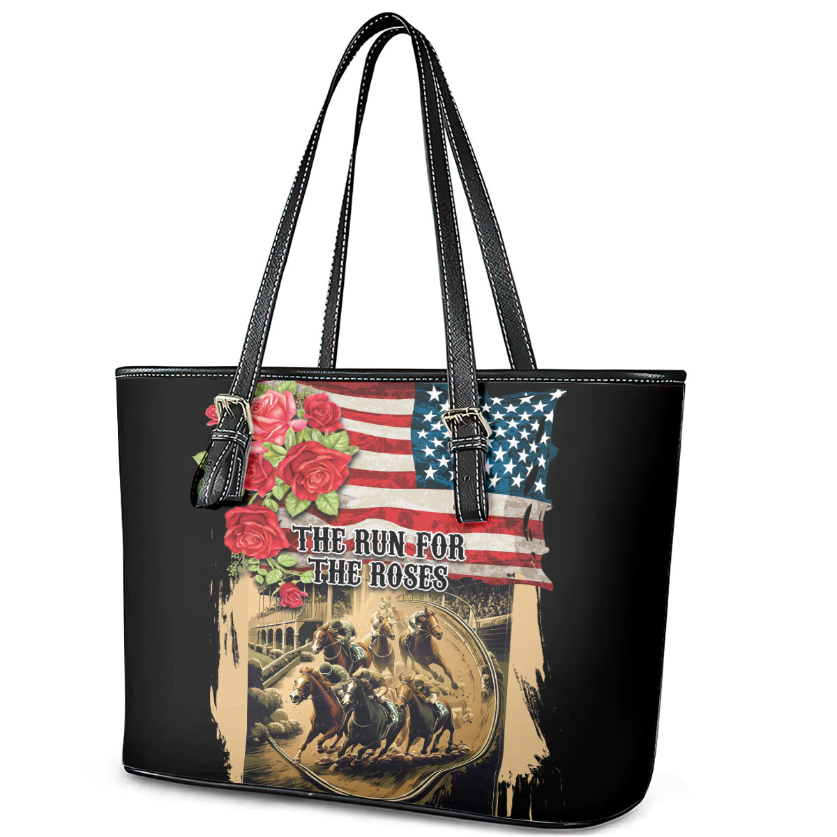 The First Kentucky Horse Racing Leather Tote Bag Since 1875 American Flag Vintage Style LT03