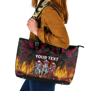 Personalized Kentucky Horses Racing Leather Tote Bag Race For Burning Roses LT03