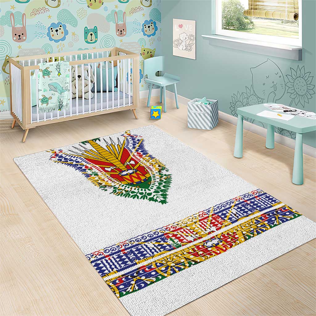 Haiti Flag Area Rug Traditional Dashiki White Color LT03
