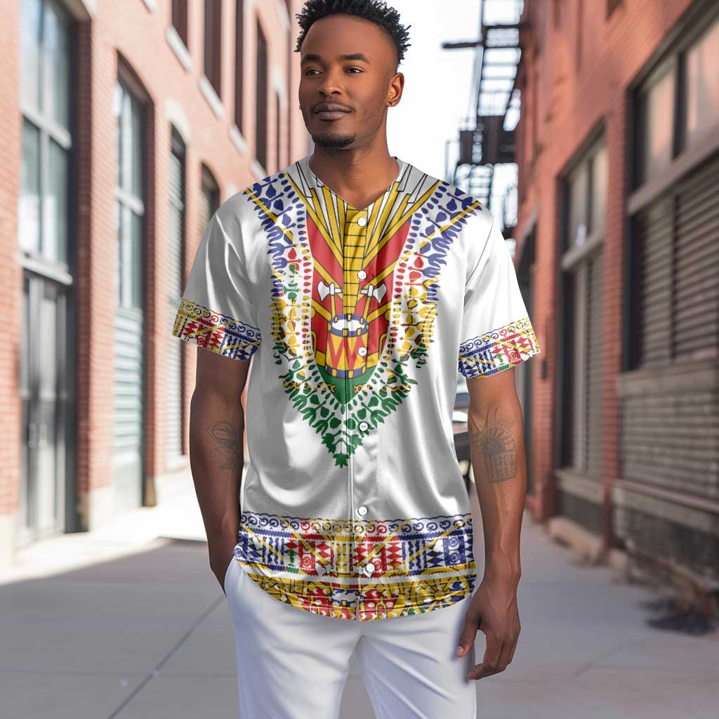 Haiti Flag Baseball Jersey Traditional Dashiki White Color LT03